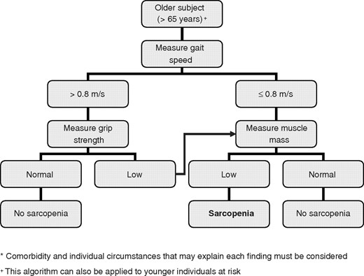EWGSOP-suggested algorithm for sarcopenia case finding in older individuals.