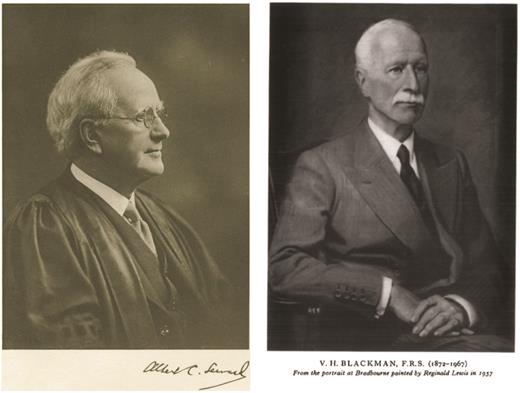 Sir Albert Charles Seward FRS (left) and Vernon Herbert Blackman FRS (right). Seward was the Chairman of the Annals of Botany Company from 1934 to 1941 (portrait from Thomas, 1941). Blackman was the Editor of Annals of Botany from 1921 to 1947 (portrait from Brown, 1968).