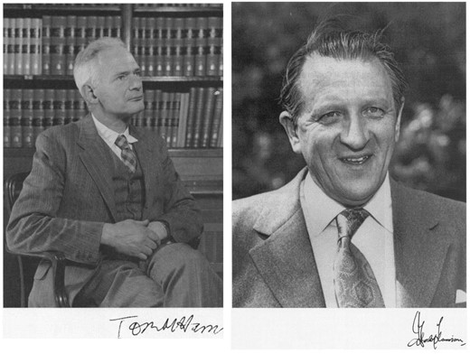 Thomas Maxwell Harris FRS (left) and John (‘Jack’) Heslop-Harrison FRS (right). Harris was Chairman of the Annals of Botany Company from 1954 to 1961 (portrait from Chaloner, 1985). Heslop-Harrison was the Editor or joint Editor of Annals of Botany from 1961 to 1967, Chairman of the Annals of Botany Company from 1971 to 1984 and Honorary Member of the Company from 1985 to 1998 (portrait from Gunning, 2000).