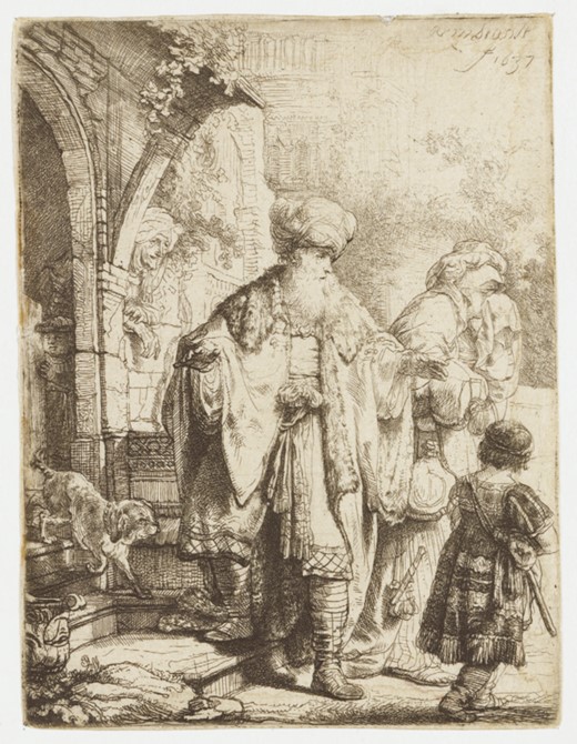 Rembrandt van Rijn, Abraham Dismissing Hagar and Ishmael, 1637. Etching, 126 × 95 mm. Amsterdam: Rijksmuseum (RP-P-OB-56).