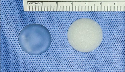 Nanotextured implant (left) and polyurethane foam–covered implant (right).