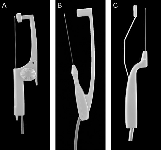 (A) BodyTite handpiece. (B) FaceTite handpiece. (C) AccuTite handpiece.