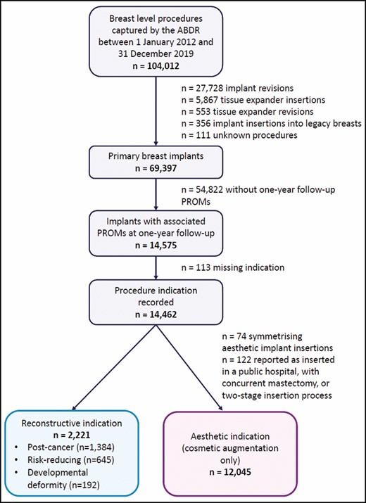 Flowchart of breast implant inclusion in the study.