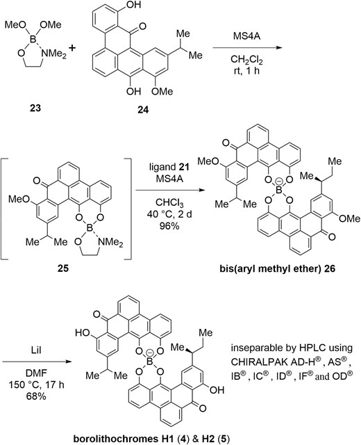 Synthesis of borolithochromes H1 (4) and H2 (5) as a mixture.