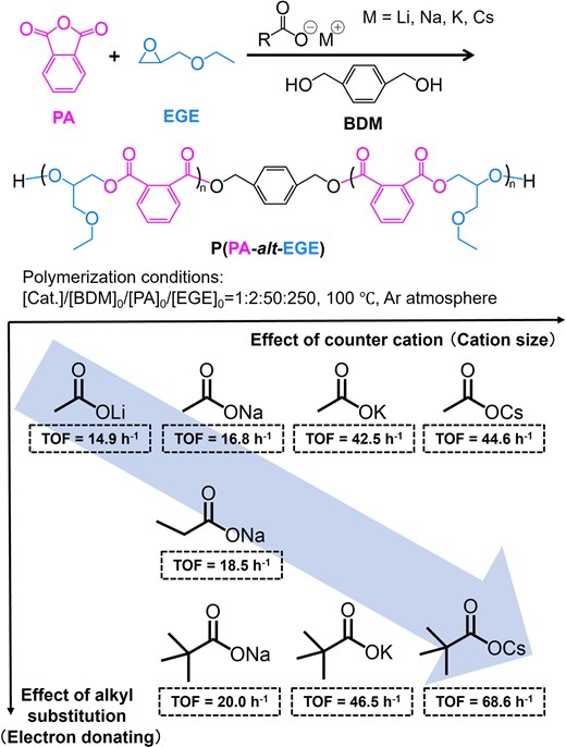 Catalytic performance of alkali metal carboxylates for the ROAC of PA and EGE. Adapted with permission from ref 36. Copyright 2021 American Chemical Society.