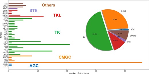 Distribution of the protein kinase targets in dataset I grouped by kinase sub-families.