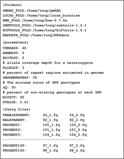 The style of the parameter setting file for launching gmRAD.