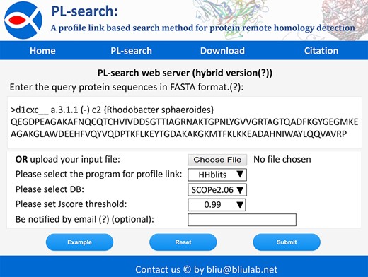 Screenshot of the web server of PL-search.