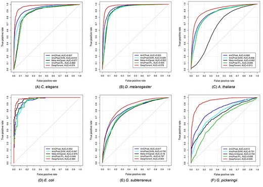 Performance comparison of DeepTorrent and other state-of-the-art methods in terms of the AUC value on the additional independent test datasets.