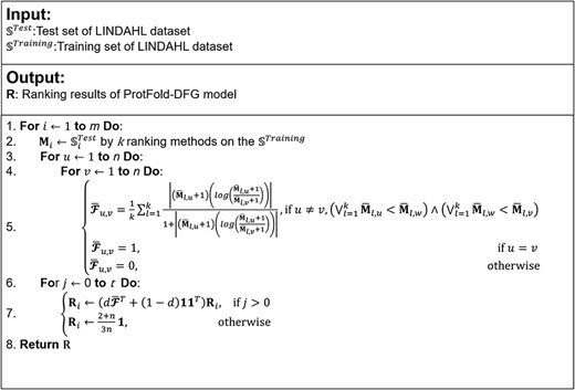 The pseudo-code of ProtFold-DFG predictor by combining PageRank and DFG.