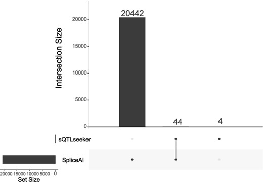UpSet diagram showing the comparison of mapped genes by splicing-related network analysis methods.
