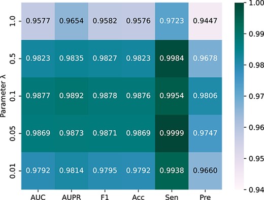 Comparison of parameter λ on model performance.