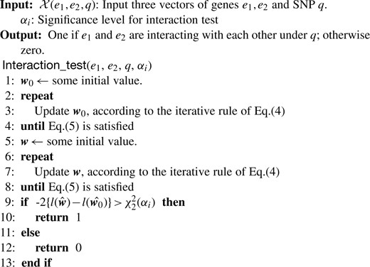 Pseudocode of interaction test.