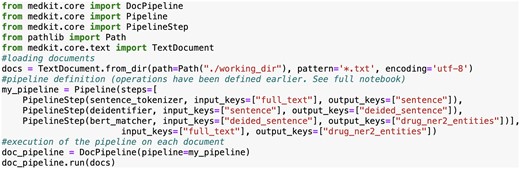 Snippet of the implementation of the orange pipeline of Fig. 1.