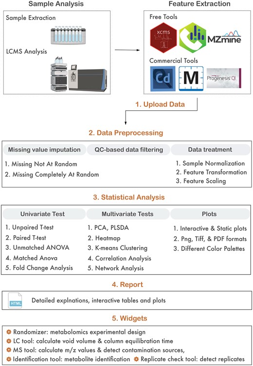 Representative workflow and major functions of MetaboReport.