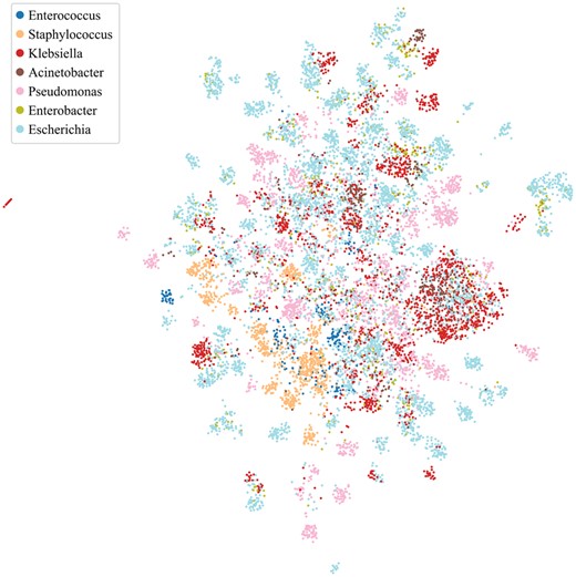 Visualization of the SaProt embeddings using uniform manifold approximation and projection (UMAP). We projected the top 25% SaProt embedding components with the highest importance based on Shapley additive explanations.