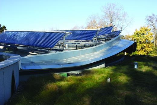 The VanDusen Botanical Garden Visitor Centre, in Vancouver, British Columbia, Canada, is being considered for living building status. It includes a green roof with solar hot water and rain collection. Photograph: Lesley Evans Ogden.