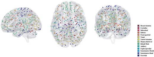 Functional modules for the 264 nodes.