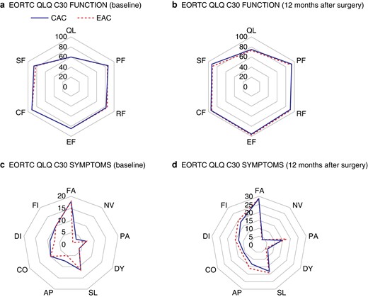 Comparison of quality of life between the early adjuvant chemotherapy arm and the conventional adjuvant chemotherapy arm