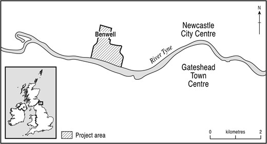 Map showing location of Benwell CDP (© Durham University)