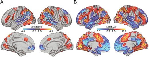 Neural activation during high load vs. (A) low load WM and (B) vs. baseline. Analyses control for age and sex.