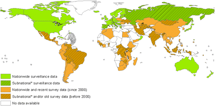 Characteristics of available first-line antituberculosis drug resistance data, 1994–2010.