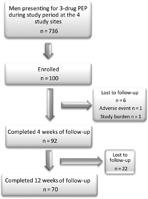 Consolidated Standards of Reporting Trials (CONSORT) diagram. Abbreviation: PEP, postexposure prophylaxis.