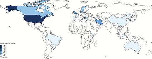 Countries where published and unpublished data were found for the analyses.