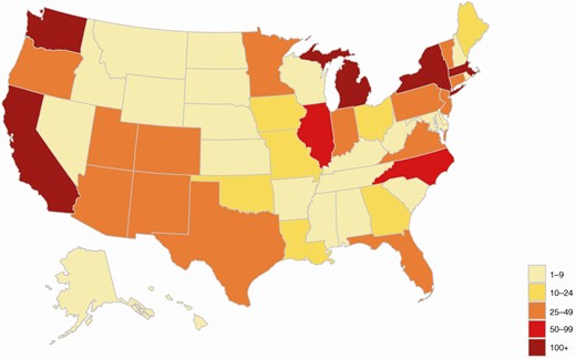 Number of respondents by US state.