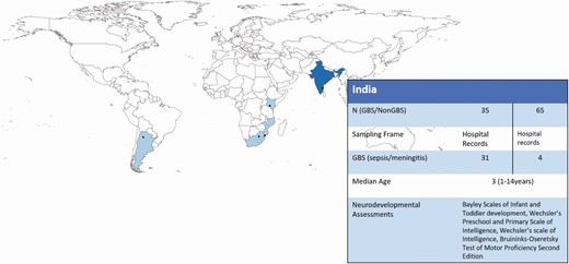 Map of the multicountry iGBS long-term follow-up studies, showing details of the India site. India was 1 of 5 low- and middle-income countries who participated in the study. Abbreviations: GBS, group B Streptococcus; iGBS, invasive group B Streptococcus.