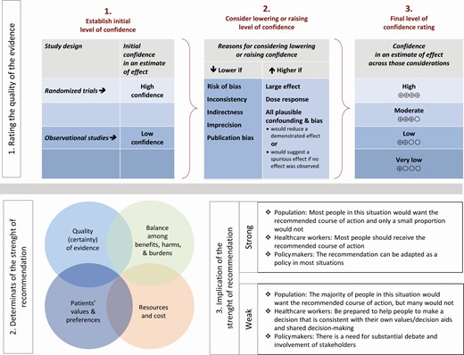 Approach and implications to rating the quality of evidence and strength of recommendations using the Grading of Recommendations Assessment, Development and Evaluation methodology. Unrestricted use of the figure granted by the US GRADE Network.