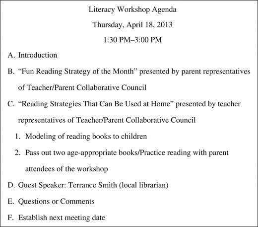 Example of a Literacy Workshop Agenda