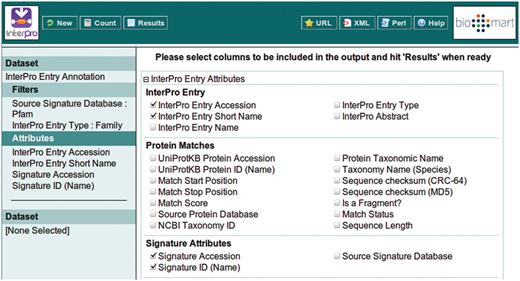 Selecting the attributes to be included in the BioMart output (equivalent to the columns of a spreadsheet). The ordering of the columns is determined by the order in which the attributes are selected.
