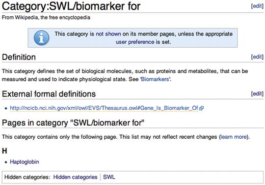 Wikipedia category page for the ‘biomarker for’ relationship type.