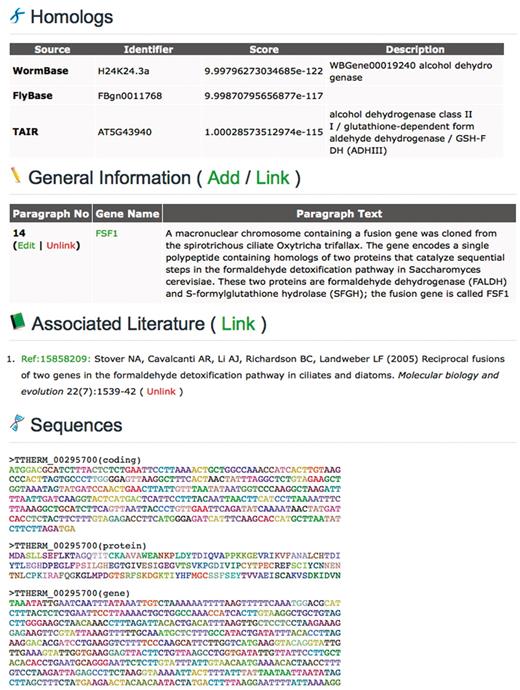 An abbreviated TGD Wiki Gene Page showing the Edit options (continued).