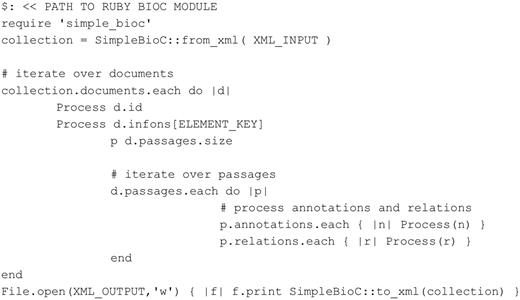 Ruby code accessing BioC data (tested with Ruby 2.0.0).