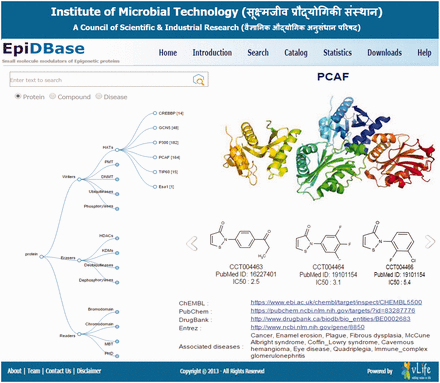 Screenshots of EpiDBase homepage depicting the interactive tree relation between protein class and ligand molecules.