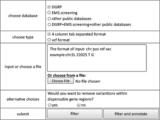 Steps of filtering model of FlyVar database.