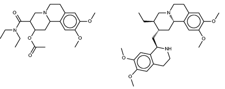 Benzquinamide (left) and emetine (right), a chemically similar compound identified by FMCT that is known to bind multidrug resistance protein 1.
