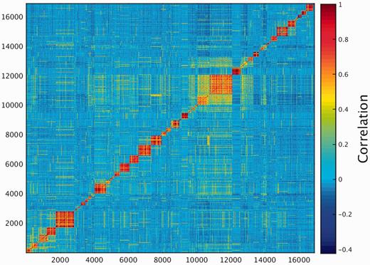 K-means analysis 53 clusters of the 16 900 genes in normal human proteomes.