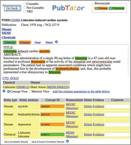 Annotation example shown in our annotation tool, PubTator.