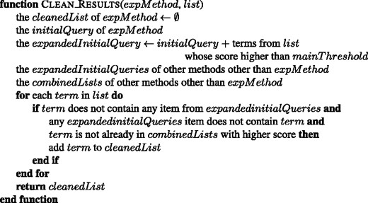 The algorithm for cleaning the given list of an experimental method.