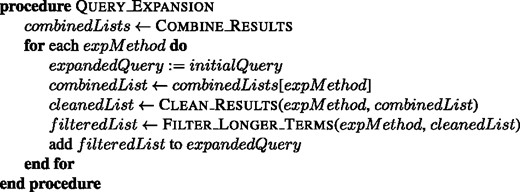 The query expansion algorithm of wor2vec approach.