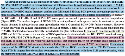 An example paragraph which shows our evaluation logic over three sample manual and system annotations. The manually annotated passages are underlined with red and green for ‘bimolecular fluorescence complementation’ (MI:0809) and ‘two hybrid’ (MI:0018) experimental methods, respectively. The annotated passages by the system are colored with blue and purple for ‘bimolecular fluorescence complementation’ (MI:0809) and ‘two hybrid’ (MI:0018) experimental methods, respectively.