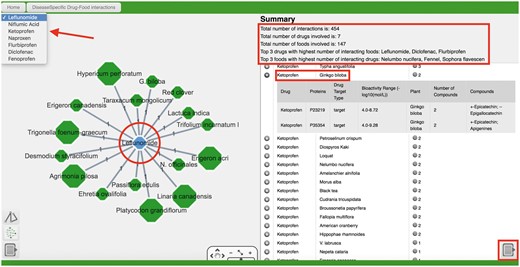Using rheumatoid arthritis as a disease query of NutriChem-2.0 Drug–Food Interaction section.