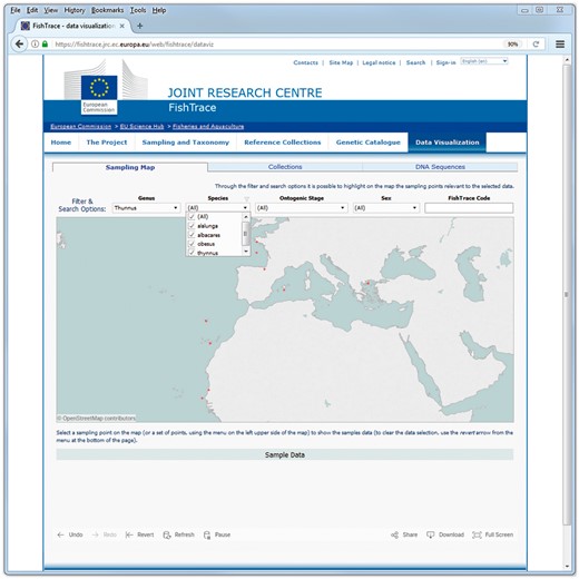 Sampling Map data visualization page–data filtering.