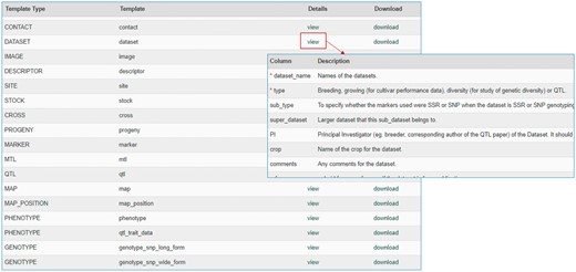 Data template page of the MCL user interface. Users can view the description of each data template or download the templates.