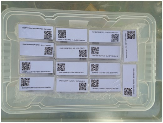 UUID-QR labelled boxes prepared on stock.