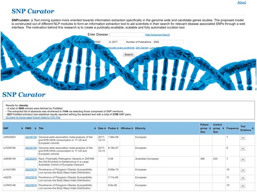 The SNPcurator web interface.
