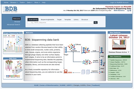 A screenshot of the BDB homepage. The homepage of BDB clearly shows that the BDB database contains both traditional and NGPD data. Users can browse these two kinds of data via clicking the corresponding figure on the left side of the website.